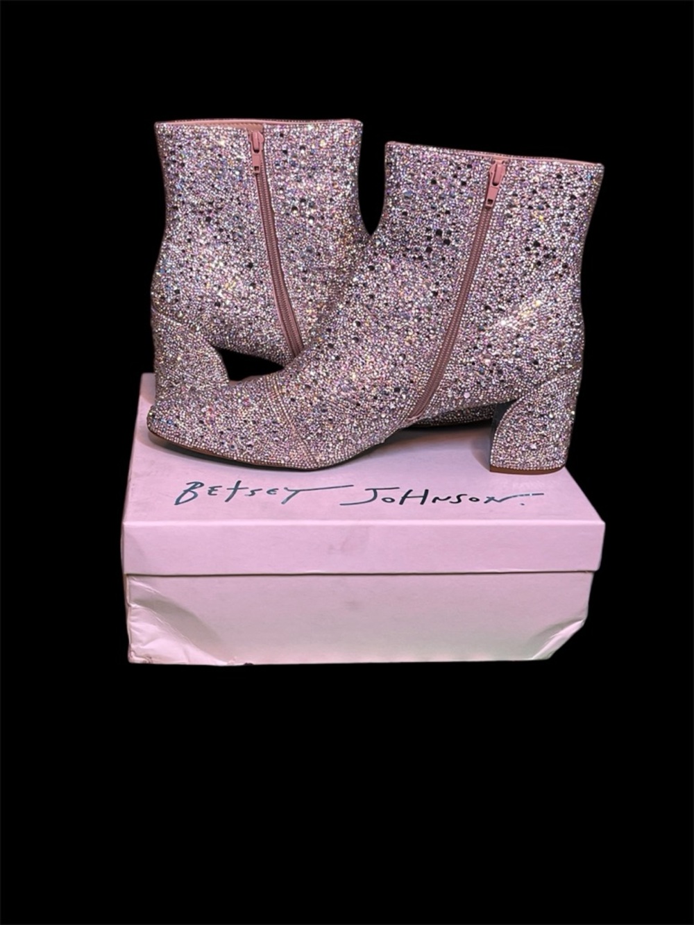 Betsey Johnson Pink Crystal-Embellished Ankle Booties